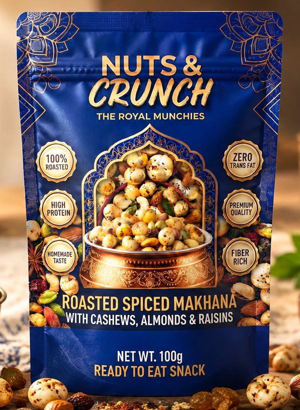 Roasted Spiced Makhana with Cashews, Almonds and Raisins